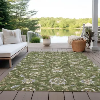 10' X 14' Olive Green Brown And Ivory Moroccan Washable Indoor Outdoor Area Rug