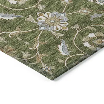 10' X 14' Olive Green Brown And Ivory Moroccan Washable Indoor Outdoor Area Rug