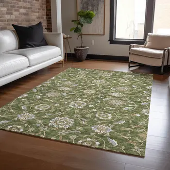10' X 14' Olive Green Brown And Ivory Moroccan Washable Indoor Outdoor Area Rug
