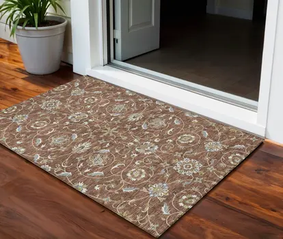 3' X 5' Brown Ivory And Gray Moroccan Washable Indoor Outdoor Area Rug