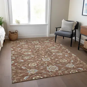 5' X 8' Brown Ivory And Gray Moroccan Washable Indoor Outdoor Area Rug