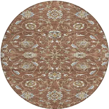 8' Brown Ivory And Gray Round Moroccan Washable Indoor Outdoor Area Rug