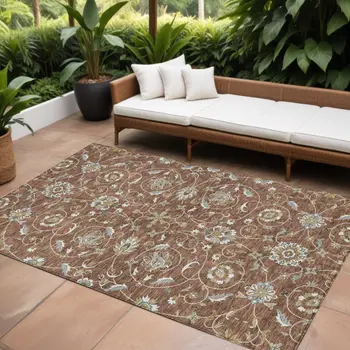 8' X 10' Brown Ivory And Gray Moroccan Washable Indoor Outdoor Area Rug