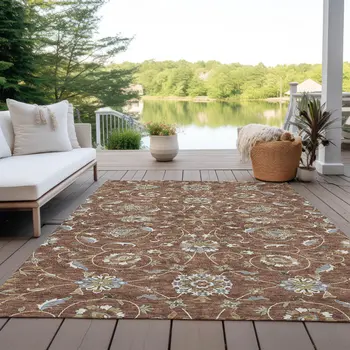 8' X 10' Brown Ivory And Gray Moroccan Washable Indoor Outdoor Area Rug