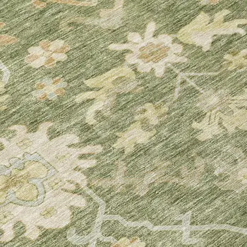 8' Artichoke Green Ivory And Tan Round Floral Washable Indoor Outdoor Area Rug