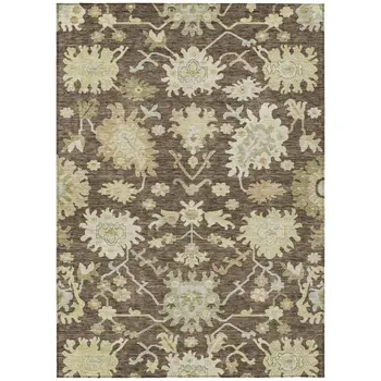 3' X 5' Chocolate And Beige Floral Washable Indoor Outdoor Area Rug