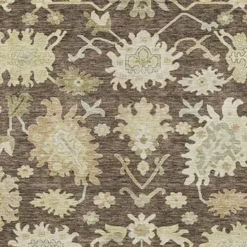 3' X 5' Chocolate And Beige Floral Washable Indoor Outdoor Area Rug