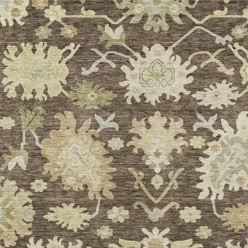 5' X 8' Chocolate And Beige Floral Washable Indoor Outdoor Area Rug