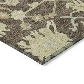 8' Chocolate And Beige Round Floral Washable Indoor Outdoor Area Rug