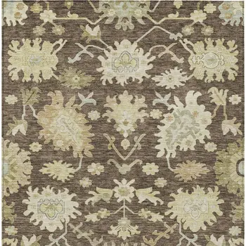 8' X 10' Chocolate And Beige Floral Washable Indoor Outdoor Area Rug