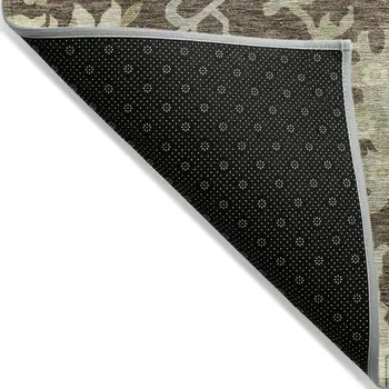8' X 10' Chocolate And Beige Floral Washable Indoor Outdoor Area Rug
