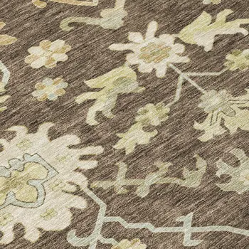 8' X 10' Chocolate And Beige Floral Washable Indoor Outdoor Area Rug