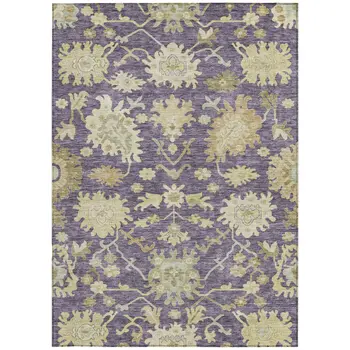 3' X 5' Eggplant Beige And Green Floral Washable Indoor Outdoor Area Rug