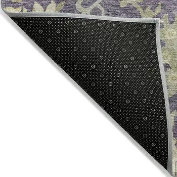 3' X 5' Eggplant Beige And Green Floral Washable Indoor Outdoor Area Rug