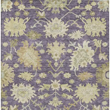3' X 5' Eggplant Beige And Green Floral Washable Indoor Outdoor Area Rug