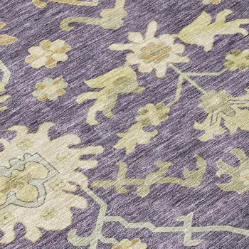3' X 5' Eggplant Beige And Green Floral Washable Indoor Outdoor Area Rug