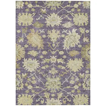 8' X 10' Eggplant Beige And Green Floral Washable Indoor Outdoor Area Rug