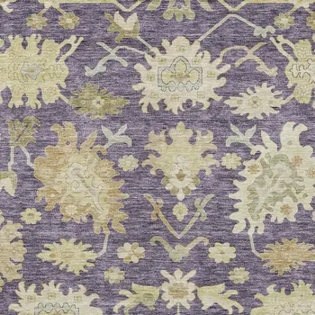 8' X 10' Eggplant Beige And Green Floral Washable Indoor Outdoor Area Rug
