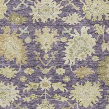 10' X 14' Eggplant Beige And Green Floral Washable Indoor Outdoor Area Rug