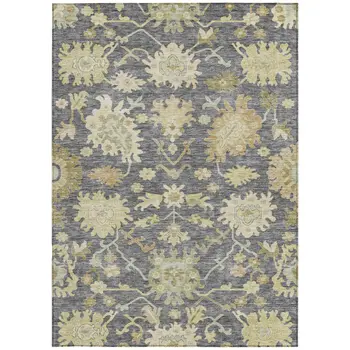 3' X 5' Gray Ivory And Green Floral Washable Indoor Outdoor Area Rug