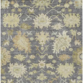 3' X 5' Gray Ivory And Green Floral Washable Indoor Outdoor Area Rug