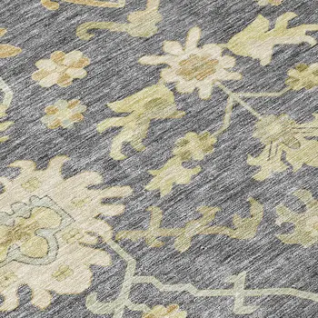 8' Gray Ivory And Green Round Floral Washable Indoor Outdoor Area Rug