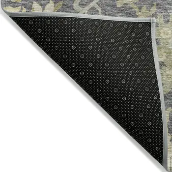 10' X 14' Gray Ivory And Green Floral Washable Indoor Outdoor Area Rug
