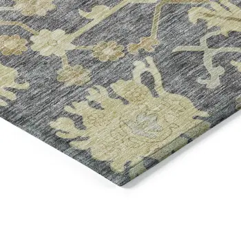 10' X 14' Gray Ivory And Green Floral Washable Indoor Outdoor Area Rug