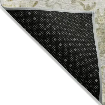 3' X 5' Ivory Green And Tan Floral Washable Indoor Outdoor Area Rug
