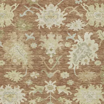 5' X 8' Copper Green And Ivory Floral Washable Indoor Outdoor Area Rug