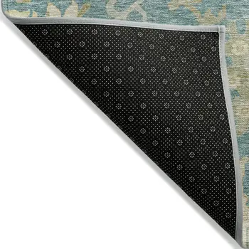 8' Teal Blue Ivory And Green Round Floral Washable Indoor Outdoor Area Rug