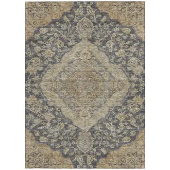 3' X 5' Charcoal Gray And Brown Oriental Washable Indoor Outdoor Area Rug