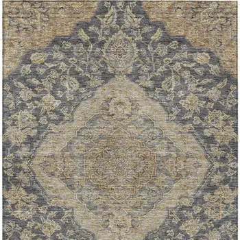 3' X 5' Charcoal Gray And Brown Oriental Washable Indoor Outdoor Area Rug