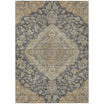 5' X 8' Charcoal Gray And Brown Oriental Washable Indoor Outdoor Area Rug