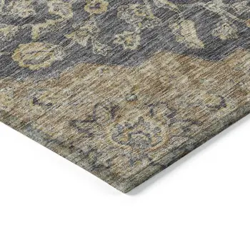 8' Charcoal Gray And Brown Round Oriental Washable Indoor Outdoor Area Rug