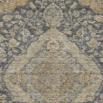 9' X 12' Charcoal Gray And Brown Oriental Washable Indoor Outdoor Area Rug