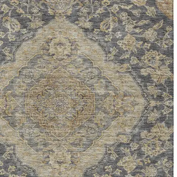 10' X 14' Charcoal Gray And Brown Oriental Washable Indoor Outdoor Area Rug