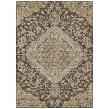 3' X 5' Chocolate Beige And Gray Oriental Washable Indoor Outdoor Area Rug