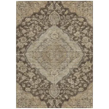 5' X 8' Chocolate Beige And Gray Oriental Washable Indoor Outdoor Area Rug