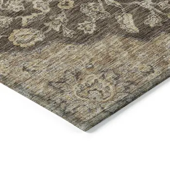 5' X 8' Chocolate Beige And Gray Oriental Washable Indoor Outdoor Area Rug