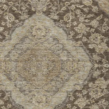 5' X 8' Chocolate Beige And Gray Oriental Washable Indoor Outdoor Area Rug