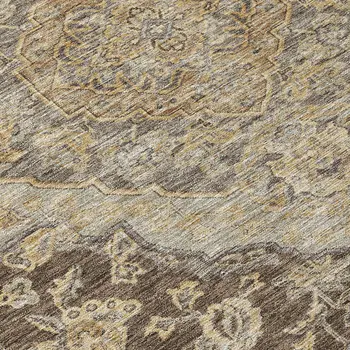 8' Chocolate Beige And Gray Round Oriental Washable Indoor Outdoor Area Rug
