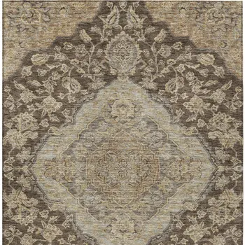 8' X 10' Chocolate Beige And Gray Oriental Washable Indoor Outdoor Area Rug