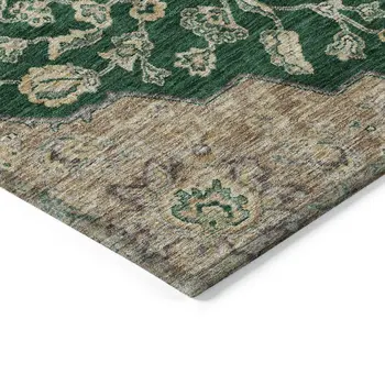 3' X 5' Emerald Beige And Brown Oriental Washable Indoor Outdoor Area Rug