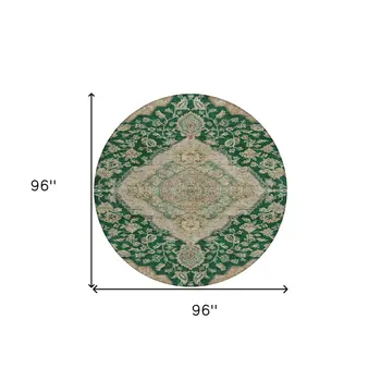 8' Emerald Beige And Brown Round Oriental Washable Indoor Outdoor Area Rug