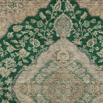 8' X 10' Emerald Beige And Brown Oriental Washable Indoor Outdoor Area Rug