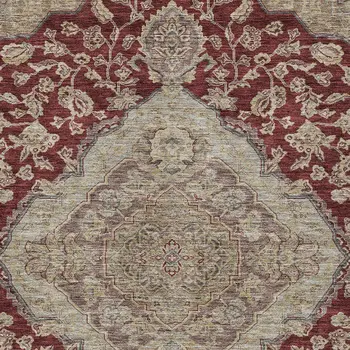 5' X 8' Red Beige And Brown Oriental Washable Indoor Outdoor Area Rug