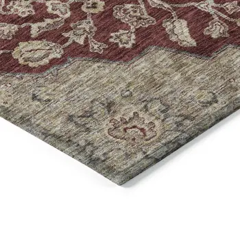 8' X 10' Red Beige And Brown Oriental Washable Indoor Outdoor Area Rug