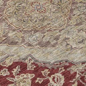 8' X 10' Red Beige And Brown Oriental Washable Indoor Outdoor Area Rug