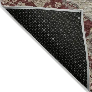 10' X 14' Red Beige And Brown Oriental Washable Indoor Outdoor Area Rug